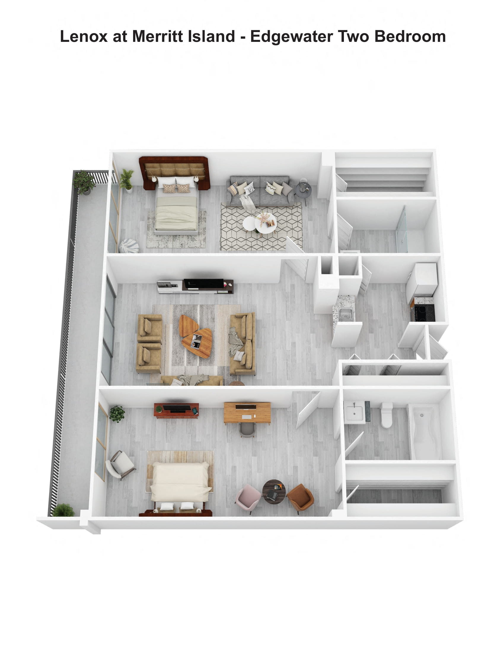 Floor plan for 2 beds, 2 baths, 1015 sqft